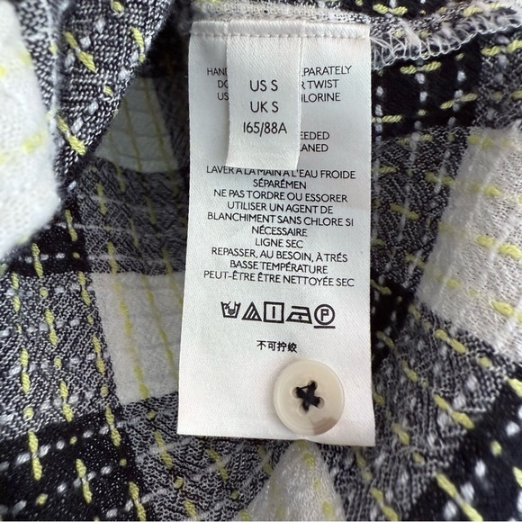 PILCRO Plaid Button Front Blouse Black Cream Lightweight Top Small Anthropologie - Picture 7 of 12